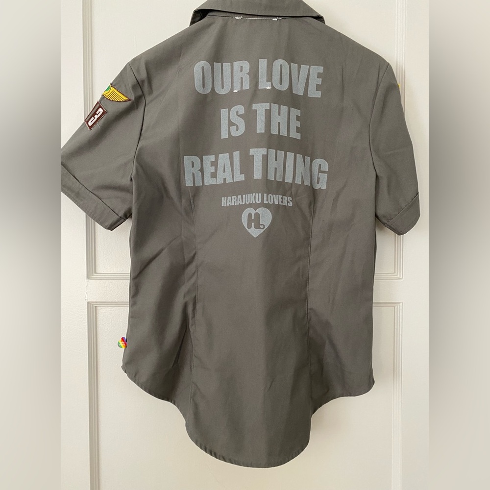 Harajuku Lovers not L.A.M.B Gwen Stefani scout military camp shirt rare NWOT XL - Picture 2 of 15